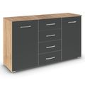 Rauch Aditio 2 Door Medium Sideboard with 4 Drawer - 120cm - Sonoma Oak and Metallic Dark Grey