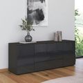 Rauch Flipp 2 Door Low Sideboard with Adjustable Height - 160cm - Graphite and Basalt Glass