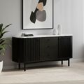 Soho Black Sideboard - 2 Door - Slatted Medium - 140cm - White Marble Top