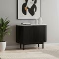Soho Black Sideboard - 2 Door - Slatted Small - 93cm - White Marble Top