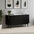 Soho Black Sideboard - 4 Door - Slatted Large - 162cm - White Marble Top