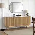 Soho Oak Large Sideboard - 4 Door - Slatted - White Marble Top