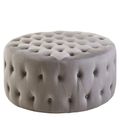 Haley Footstool - Tufted - Round - Grey Velvet Fabric