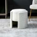 Footstool - Round - Ivory Chenille Fabric - Small