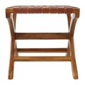 Kendari Stool - Square - Brown Leather with Teak Wood