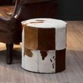 Kensington Townhouse Pouffe - Round - Brown and White Leather