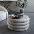Casa Ottoman Storage Stool - Cream Velvet Fabric - Round