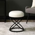Rizzo Footstool - Round - White Boucle Fabric & Black Metal