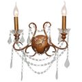 2 Branch Cut Glass Chandelier Wall Light - Antique Gold
