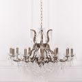 French Style Shallow Cut Glass Chandelier - Antique Gold - 12 Branch