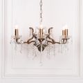 French Style Shallow Cut Glass Chandelier - Antique Gold - 6 Branch
