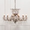 French Style Shallow Cut Glass Chandelier - Antique Silver - 12 Branch