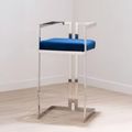 Azalea Barstool - Set of 2 - Blue Velvet Fabric with Silver Metal