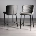 Cezanne Barstools - Set of 2 - Dark Grey Faux Leather - Black Legs