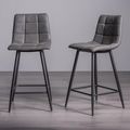 Mondrian Barstools - Set of 2 - Dark Grey Faux Leather - Black Legs