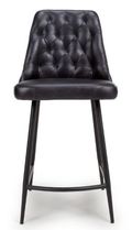 Bradley Counter Stool - Set of 2 - Black Real Leather - with Back
