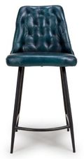 Bradley Counter Stool - Set of 2 - Blue Real Leather - with Back