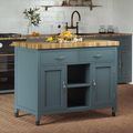 Blue Kitchen Island with Butchers Block