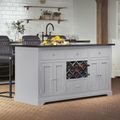 Grey Kitchen Island with Black Granite Top