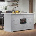 Grey Kitchen Island with White Granite Top
