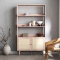 Clearance - Ferrero Natural and Woven Rattan Open Shelving Unit with Cupboard