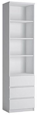 Fribo White 3 Drawer Narrow Bookcase