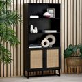 Padstow Bookcase - Black and Rattan