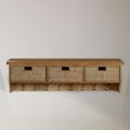 Janelle Wall Shelf - with Hooks and Baskets - Rustic Oak