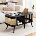 Noah Coffee Table - 110cm - Black and Rattan