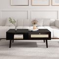 Clearance - Ferrero Black and Woven Rattan 1 Drawer Coffee Table