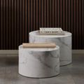 Dice Coffee Table - Round - White Marble Effect - Set of 2