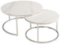 Hanson Italy White Sintered Stone and Chrome Round Coffee Table - Set of 2