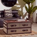 Kensington Townhouse Coffee Table - 3 Drawer - Brown and White Leather