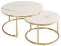Portafino Kass Gold Marble Effect and Gold Round Coffee Table - Set of 2