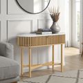 Soho Oak Console Table - 2 Door - Oval Slatted - White Marble Top