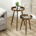 Antique Gold Metal Round Nest of 2 Tray Tables