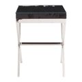 Kerala Black Glass Square Side Table with Silver Cross Base