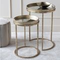 Libra Vienna Gold Diamond Metal Round Side Tray Table - Set of 2
