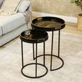 Olin Black and Gold Glass Round Nest of 2 Tray Tables