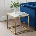 Scala White Marble Effect and Gold Square Lamp Table