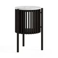 Soho Black 1 Door Slatted Story Round Side Table - White Marble Top