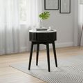 Soho Black 1 Drawer Slatted Round Side Table - White Marble Top