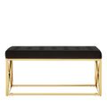 Allure Hall Bench - Black Fabric Tufted - Gold Base