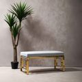 Allure Hall Bench - Powder Grey Fabric Tufted - Gold Base