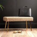 Hall Bench - Oval - Beige Boucle Fabric and Gold Metal