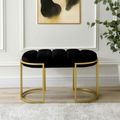 Hall Bench - Oval - Black Velvet Fabric and Gold Metal