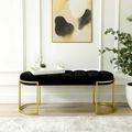 Hall Bench - Oval Large - Black Velvet Fabric and Gold Metal