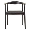 Kendari Armchair - Curved Back - Black Leather with Teak Wood