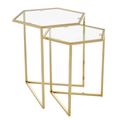 Herber Nest of 2 Tables - Hexagon - Clear Glass with Gold Metal