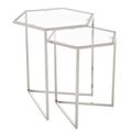 Herber Nest of 2 Tables - Hexagon - Clear Glass with Silver Metal